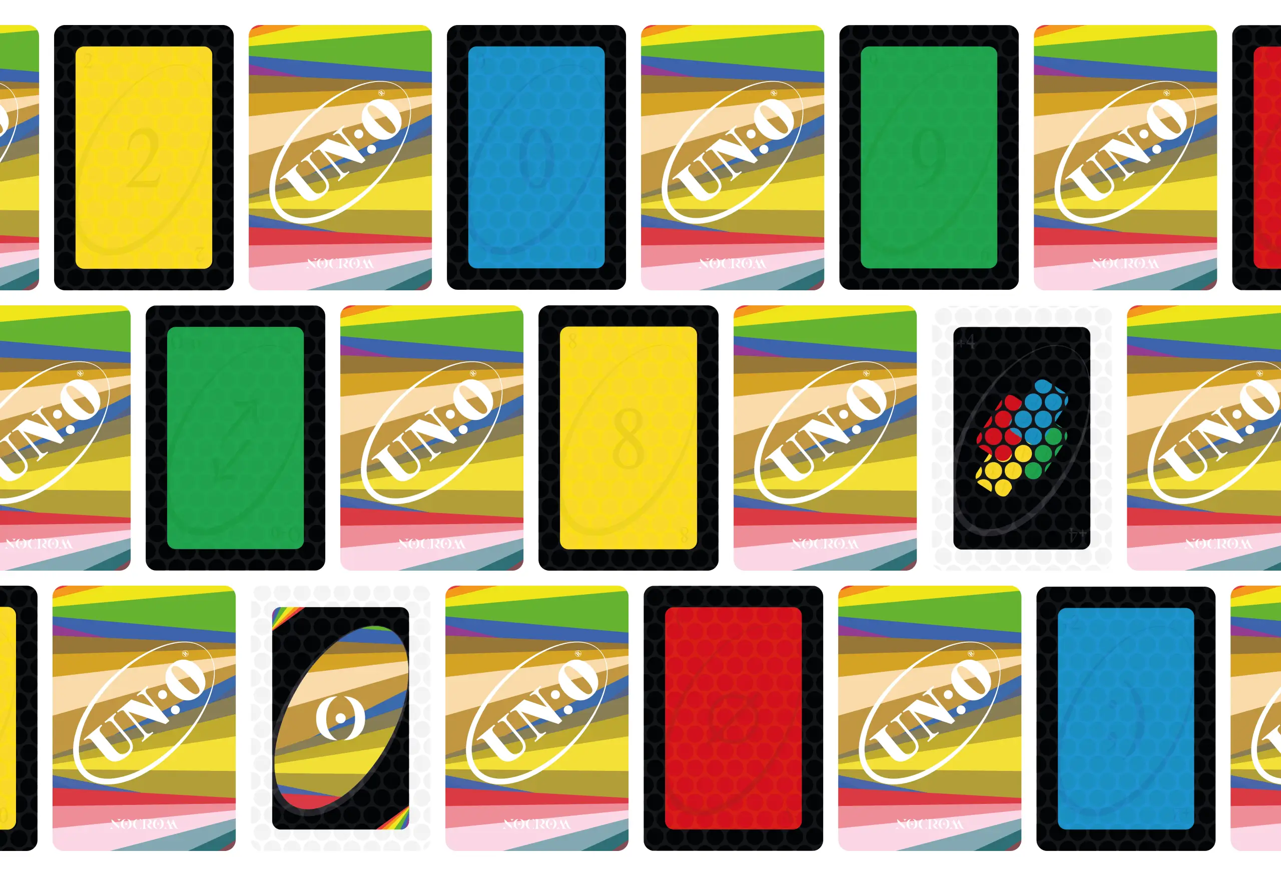 Muestra de la baraja UNO de NOCROM para cromáticos (no daltónicos) y no cromáticos (daltónicos)